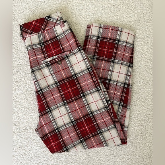H&M Pants - H&M Womens Sz 2 Red Plaid Cropped Ankle Pants Business Casual Workwear Office